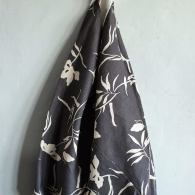 torba Nikko - len w motyw roślinny duża torba lniana typu hobo